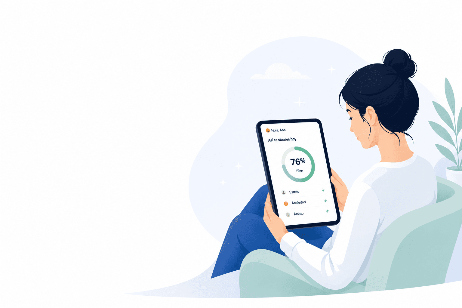 Mujer revisando su registro emocional en una tableta